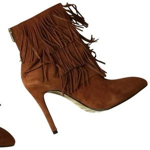Tan Fringe Bootie heels
